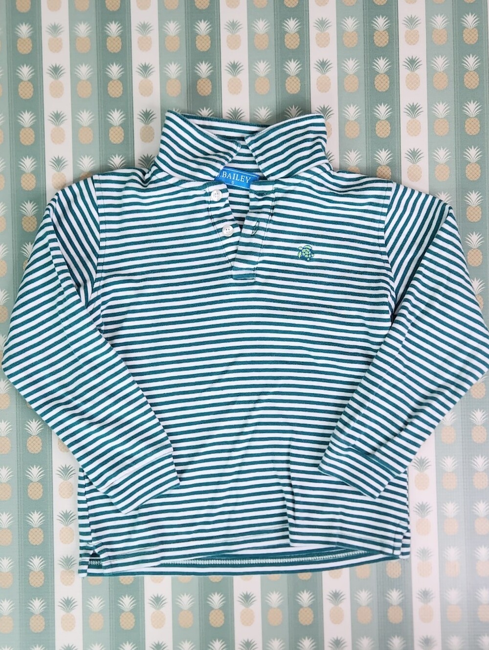 J. Bailey Green & White Striped Long Sleeve Polo
